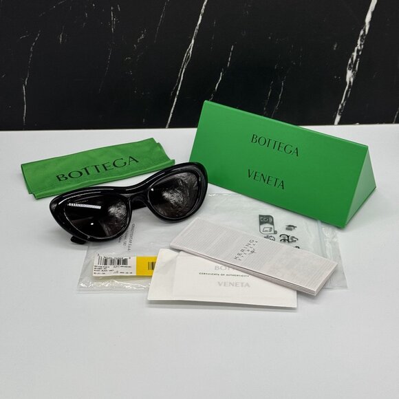 NEW BV1282S 001 BOTTEGA VENETA BLACK CAT EYE WOMEN SUNGLASSES - Picture 14 of 14